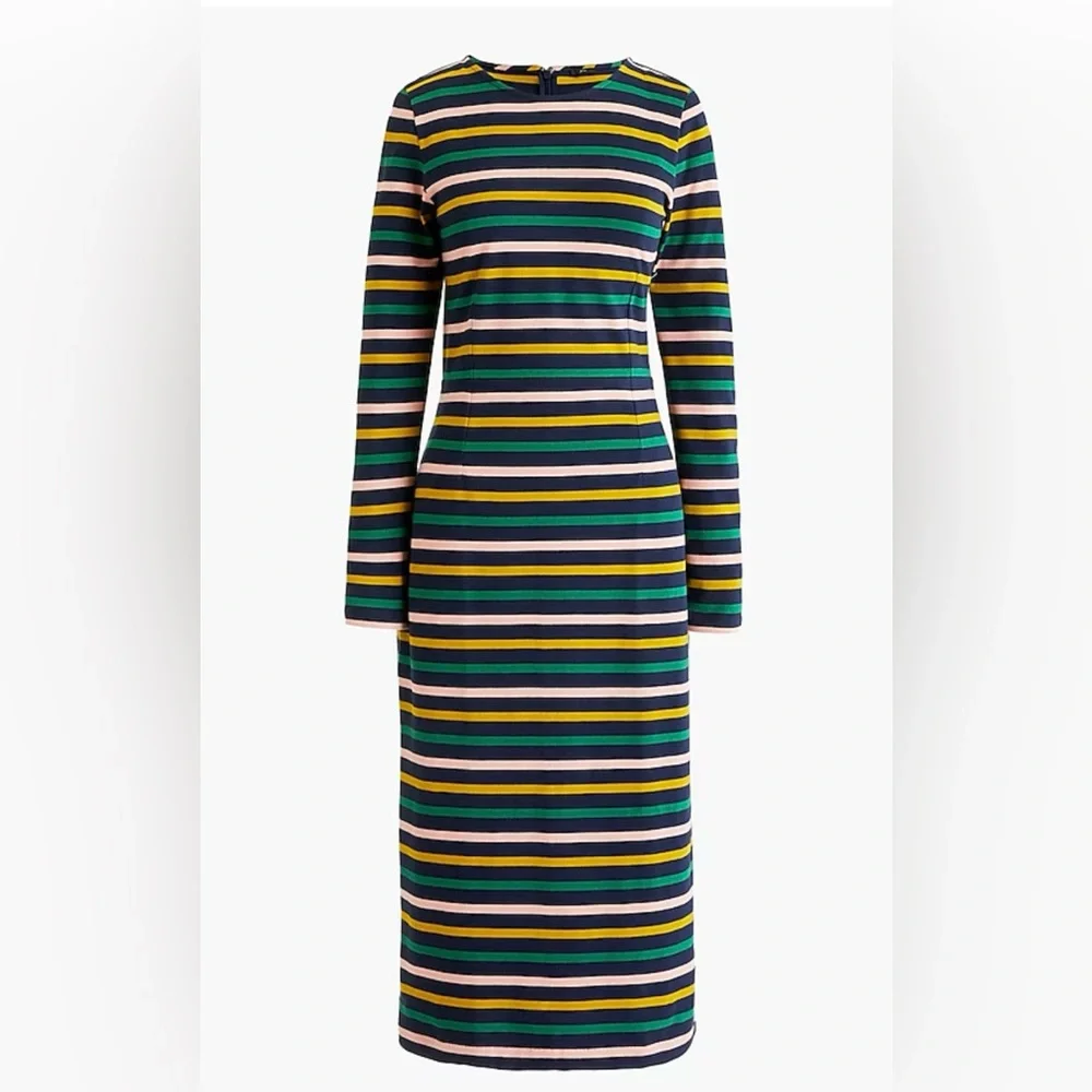 J.CREW Long Sleeve Multicolor striped Midi Dress Sz 8 M Nautical Preppy Spring